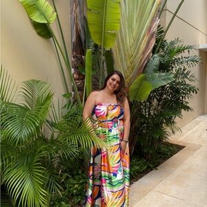 COLOURFUL MAXI STRAPLESS DRESS